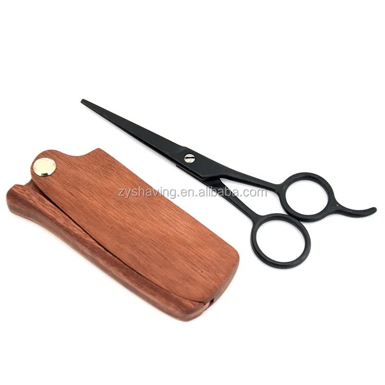 2018 Best selling wooden folding beard comb set with beard scissor