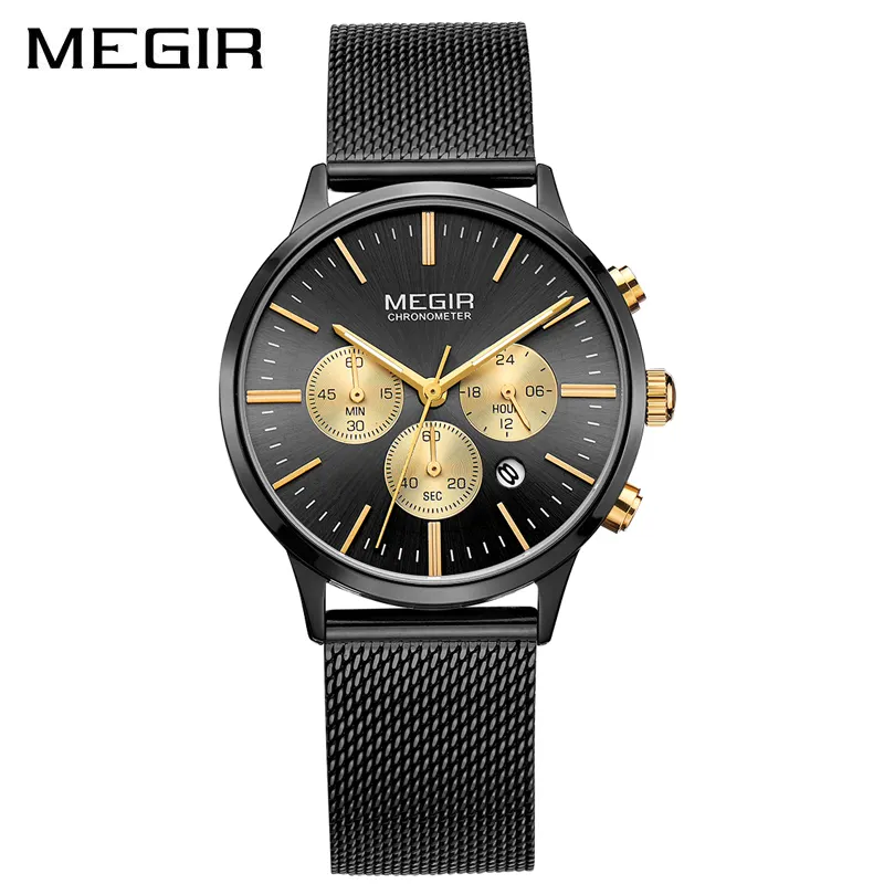 Megir 2011 Mode Armband Armbanduhr Edelstahl Quarz Chronograph Uhr Datum Luxus relojes de mujer Damen uhren