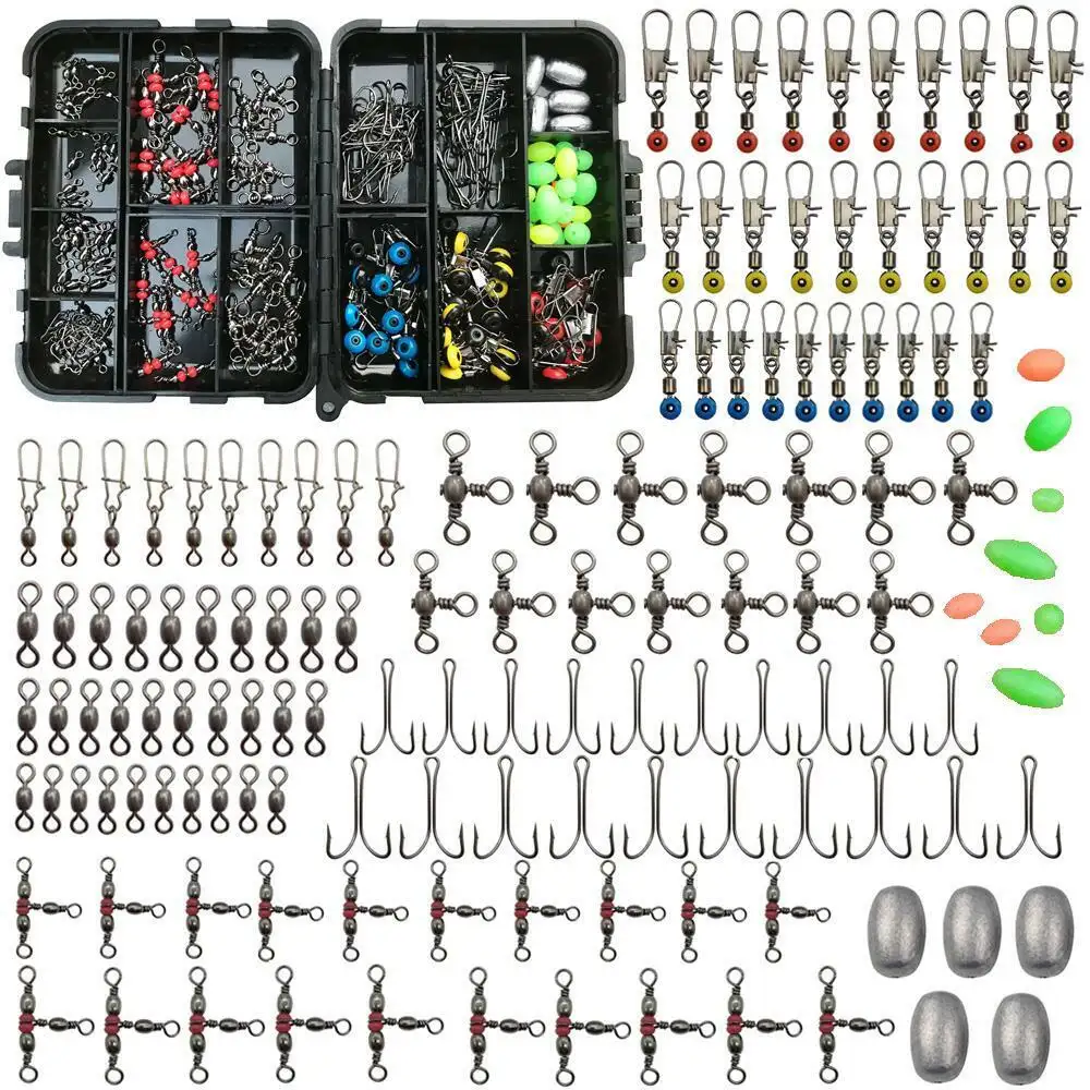 175pcs Fishing Tackle Box esche da pesca alla carpa Bait Storage Cross Line girevoli doppi ganci pesi strumenti di pesca