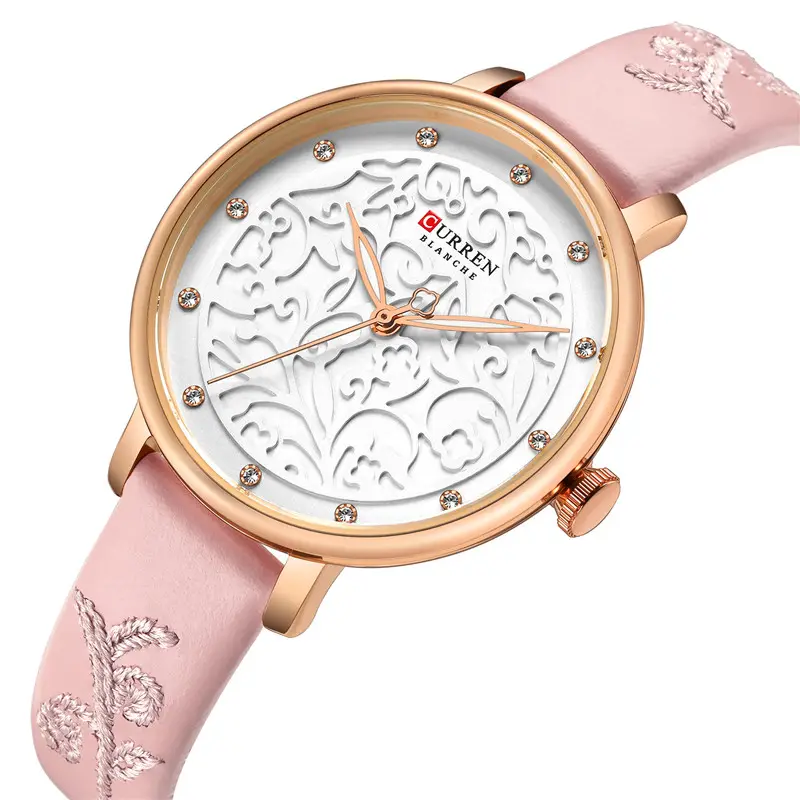 Reloj CURREN 2024, Relojes de Cuero rosa para mujer con Strass, reloj de lujo para mujer, reloj de pulsera de lujo para mujer de marca superior 9046