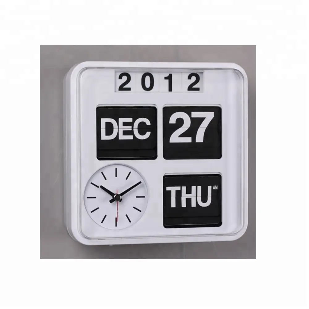 super hot sale multifunction auto flip wall clock with year month date and week