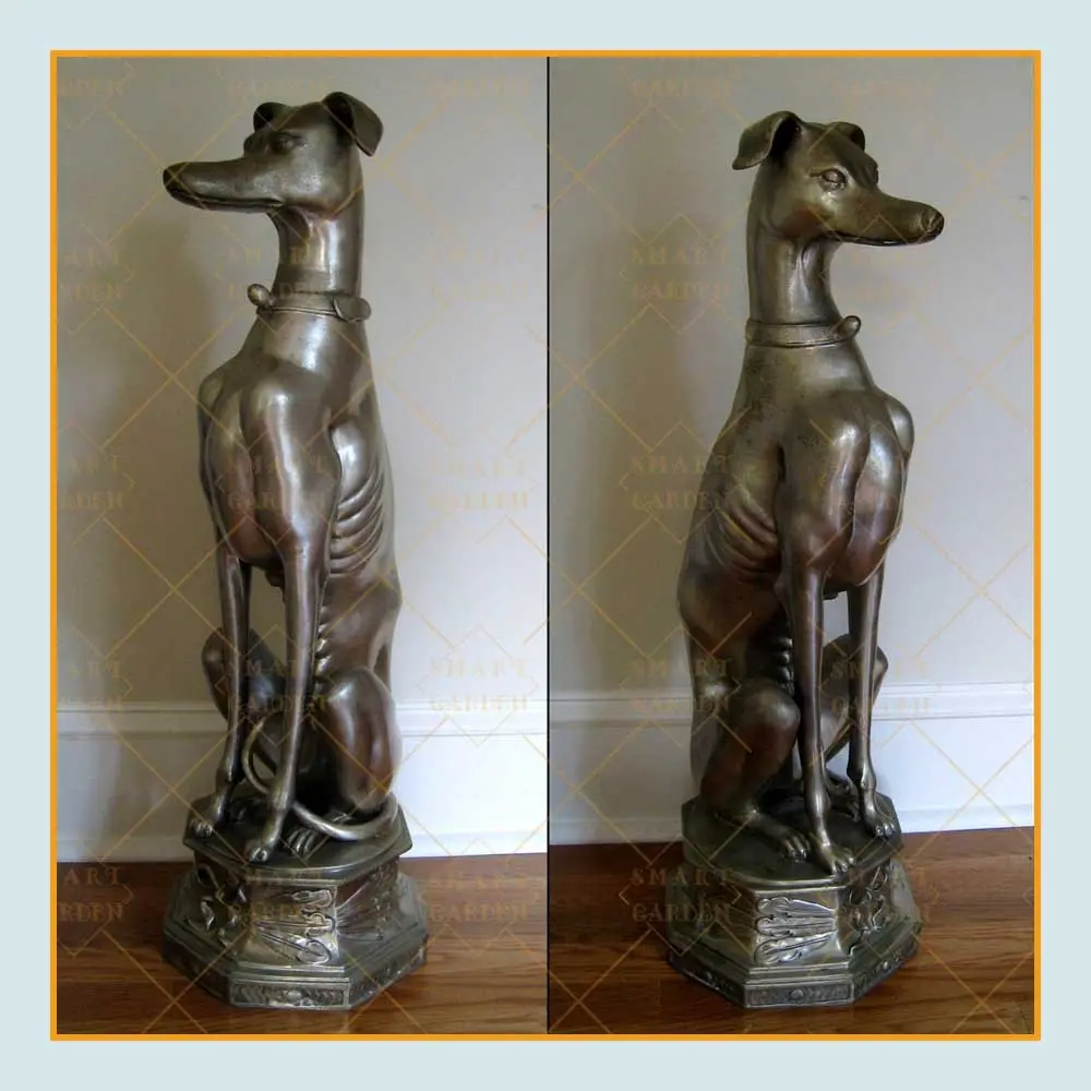 Наружная декоративная Античная латунная садовая статуя для собак greyhound на продажу