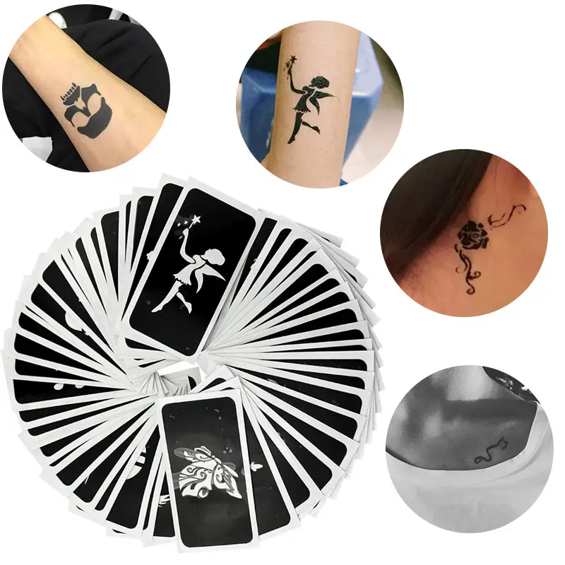 Vendita calda di alta qualità 12*15 cm su ordinazione del tatuaggio di scintillio adesivo hennè glitter tattoo Stencil body art