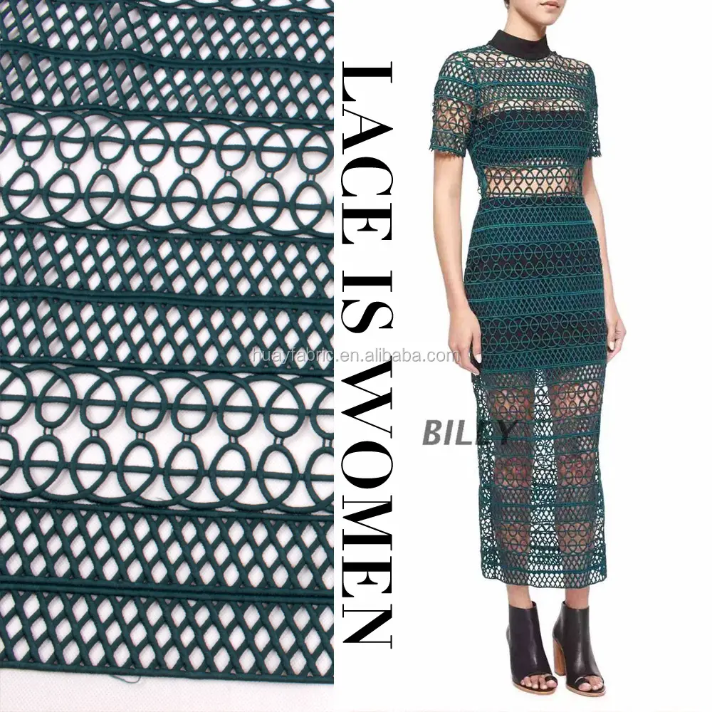 2015 verde guipure renda tecido crochê renda da moda vestido design hy0332