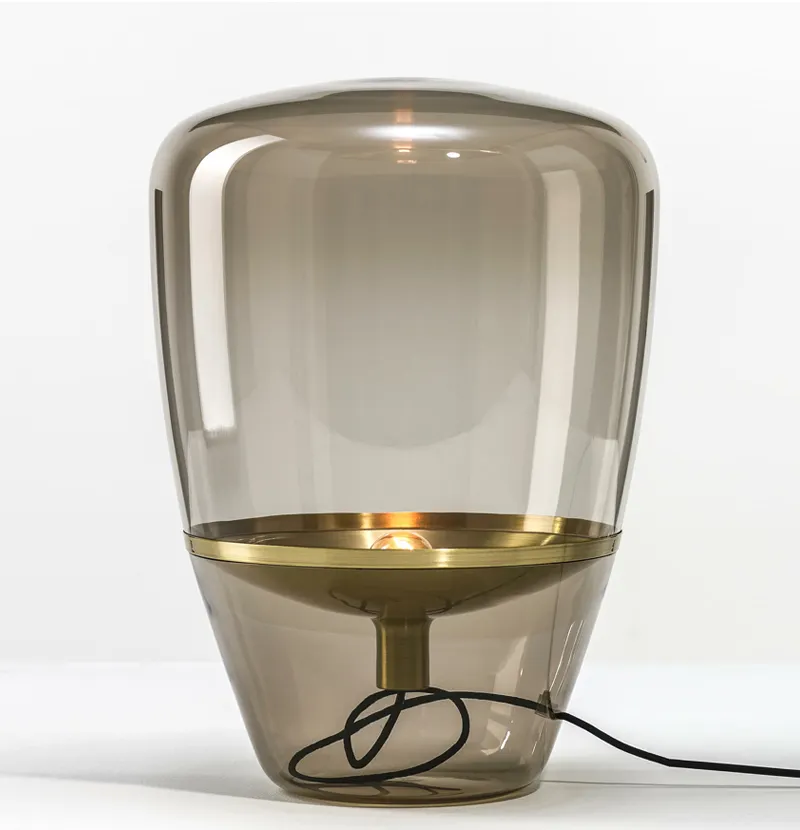 Lámpara de mesa de cristal transparente ovalada, diseño clásico, alta calidad