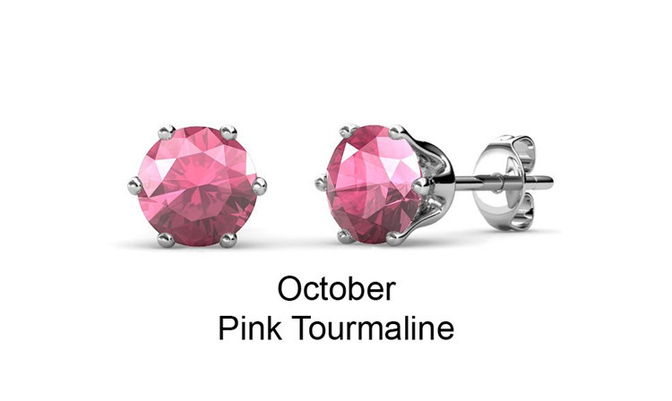 Boucles d'oreilles à tige en laiton et tourmaline rose, pierre d'anniversaire - Octobre