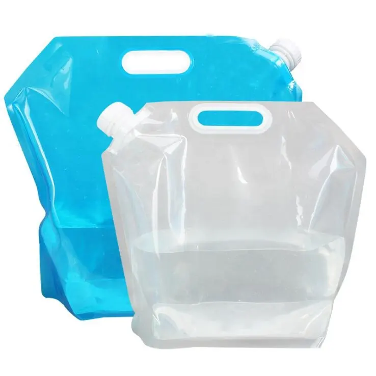 BPAフリー大容量5Lスタンドアップポーチ、注ぎ口プラスチック折りたたみ式飲料水バッグ付き