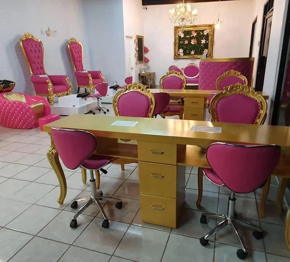 5 Years Warranty 2019 Classic French Style Gold&PInk Manicure Table Manicure Chair Spa Chair Pedicure Chair