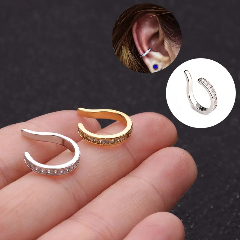 Silver And Gold Copper With Cz Cartilage Ear Cuff No Piercing Conch Cuff Earring Ear Wrap Non Piercing Jewelry