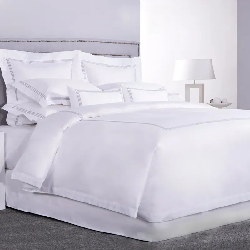 Trung Quốc Chất Lượng Cao Phòng Ngủ 100% Cotton Trắng Runner Quilt Cover Bộ Đồ Giường Tấm Khách Sạn Bed Set