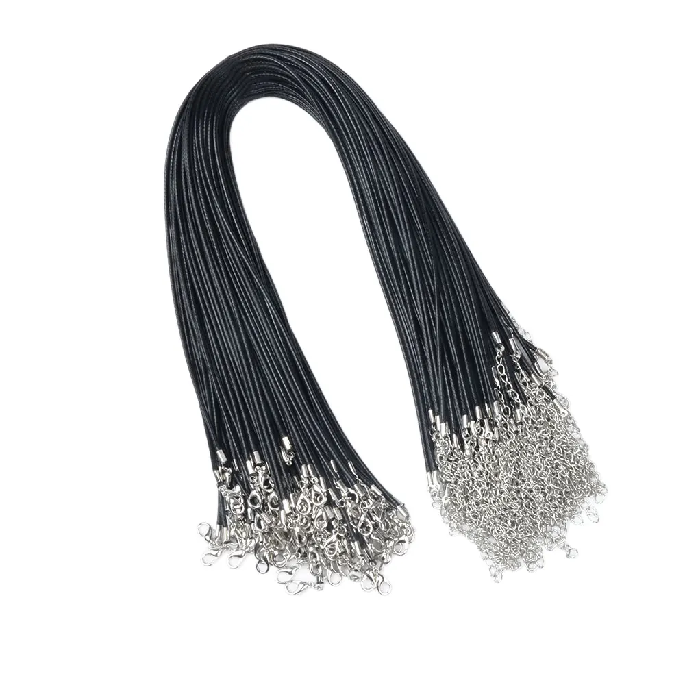 20pcs 2mm de aleación de cordón de cera negro Cadena de cuerda de cuero de las mujeres accesorios para collar