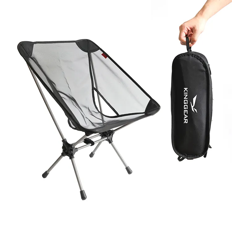 Kinggear cadeira de acampamento dobrável, personalizada, de alumínio, para viagem com malha de fio de nylon