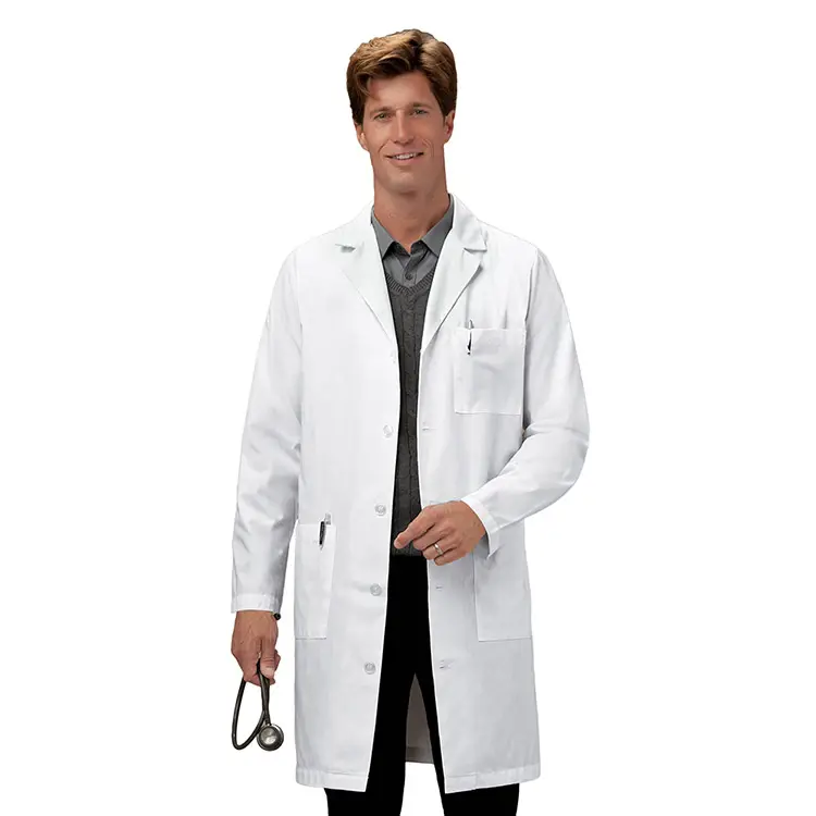 Seragam Jaminan Dagang Uniseks Jas Lab Dokter Medis Putih Rumah Sakit Klinis OEM dengan Logo Khusus