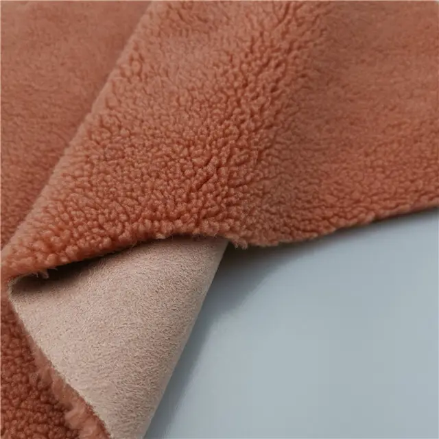 % 100% polyester toptan giyim hayvan tilki sahte taklit kürklü örme süet kumaş bronzlaşmış tasarım