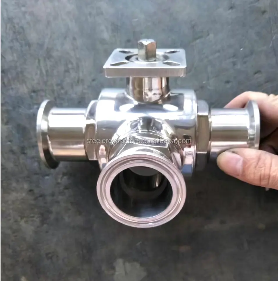 Sanitary Ss304 1" triclamp 3 Way Ball Valve With high mounting pad