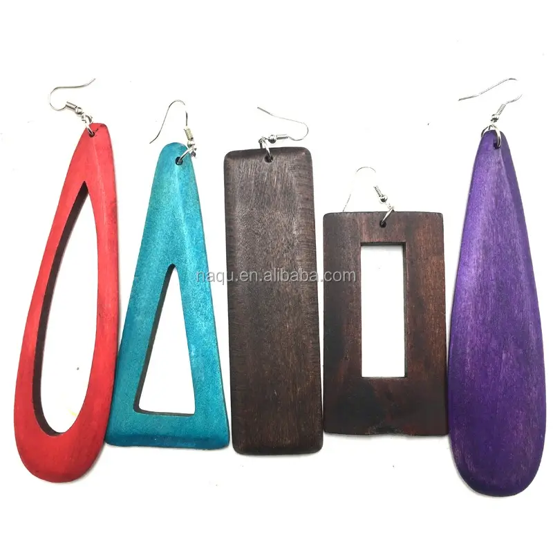 Wholesale Triangle Natural Wood Drop Earrings