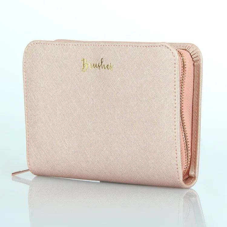 Petit sac de maquillage en cuir de chine or Rose, sac de brosse de maquillage, imperméable à l'eau, accepter Logo personnalisé, étui de mode à fermeture éclair en PU