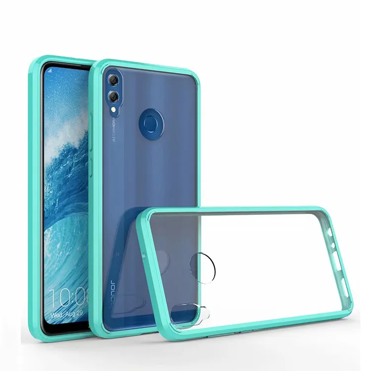 Casing Ponsel Akrilik Tpu Hibrid Transparan Bingkai Warna-warni Modis untuk Huawei Honor 8x X9 X8 X7 Penutup Belakang