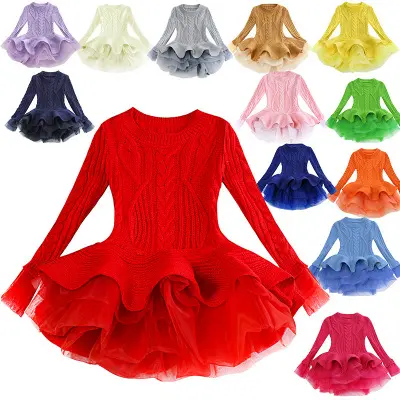 Jersey de manga larga de organza con tutú para niñas pequeñas, vestidos de fiesta para niños, Otoño/Invierno, 2019