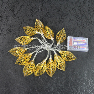 Party Xmas Hollow Metal Blattgold Lichterkette 20 LED Streifen Lampe Romantische Lichterketten Weihnachts baum Dekor (Gold)