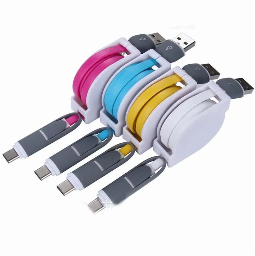 Di vendita calda variopinta 2in1 Flessibile Retrattile USB di Dati Cavo di Ricarica Per iphone e samsung