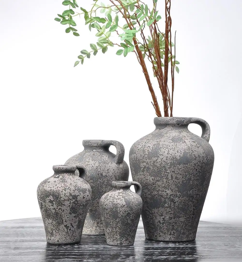Florero de cerámica oriental para decoración de hormigón, florero de esquina de lujo para decoración de cemento, superficie rugosa