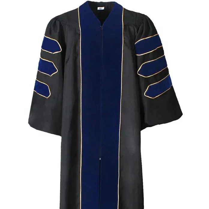 Graduação 2019 Matte Black Robe Vestido de Doutorado Acadêmico Com a Royal Blue Velvet