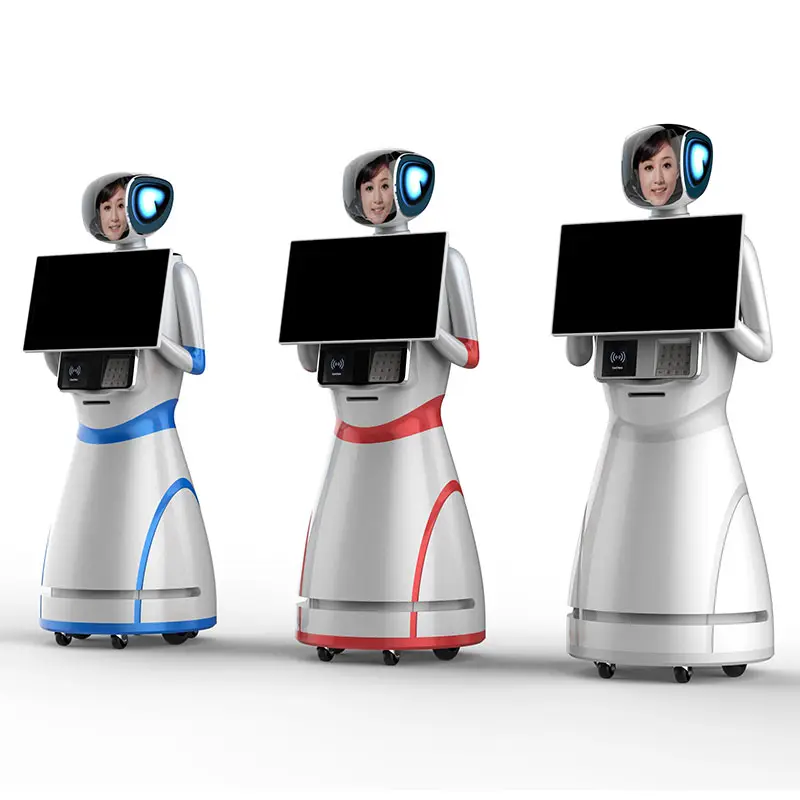 Robô de recepção ai com led reconhecimento facial, consulta de negócios