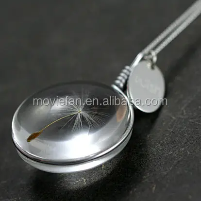 Airy reale dandelion collana. fare un desiderio dente di leone Reali seme in vetro, collana lunga e il fascino WISH