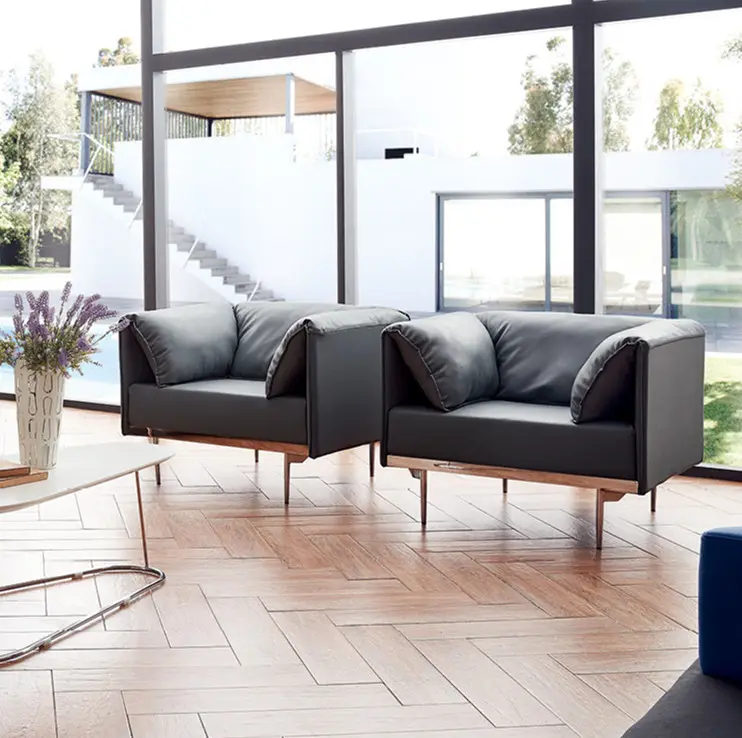 Mobili per ufficio modulari moderni commerciali divano in pelle nera divano per ufficio in pelle in acciaio inossidabile italia set divani per reception