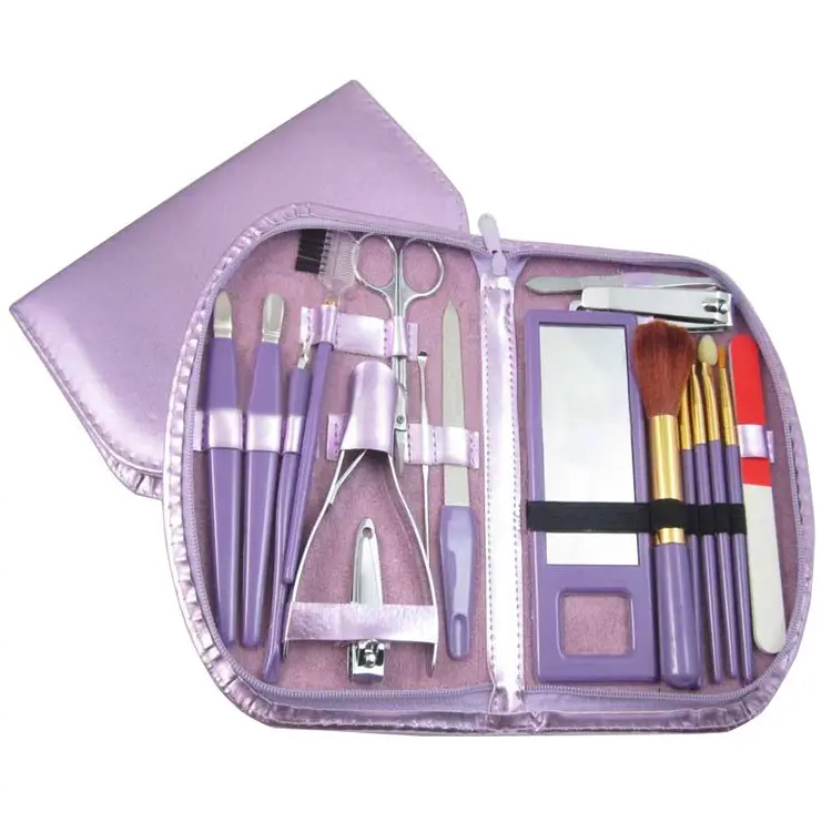 Elegante delicato viola 18 pezzi nail manicure set, carino manicure brush set