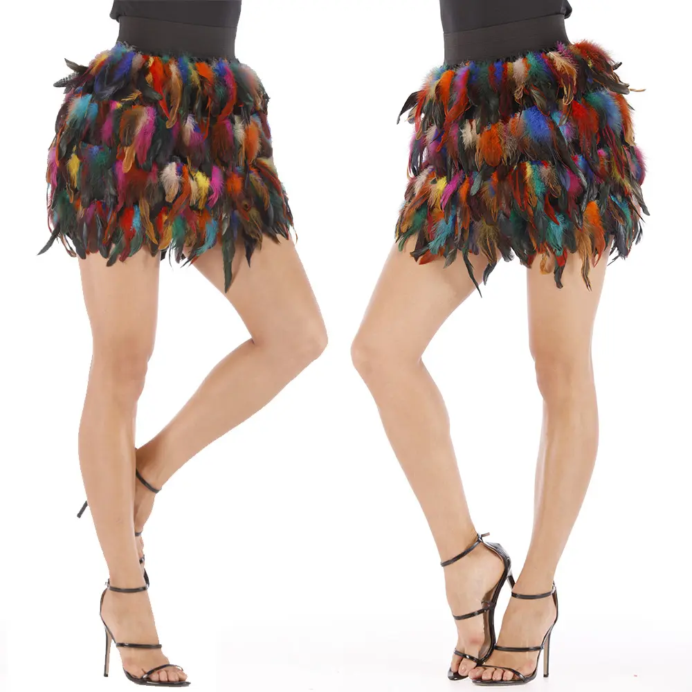 Mini falda de lujo para mujer, Shybuy Falda de baile, con plumas de piel sintética, Cosplay, Rave, Navidad, Santa, Halloween