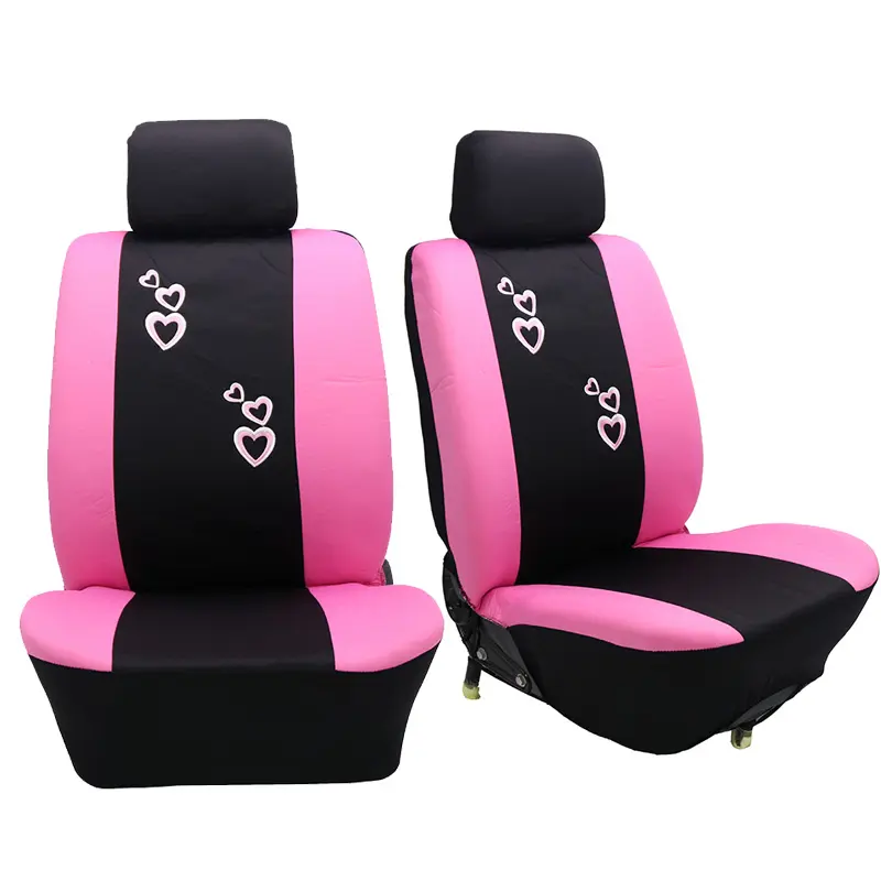 Conjunto completo de fundas protectoras para asientos delanteros y traseros de coche, fundas transpirables bordadas, color rosa