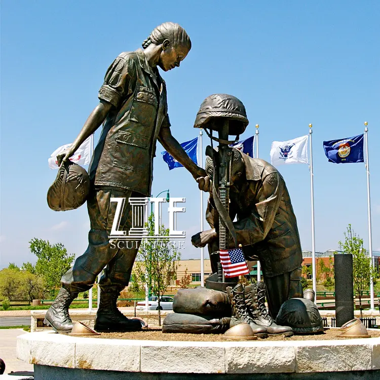 Statue de soldat en bronze, grande taille, souvenir de jardin, sculpture naturelle