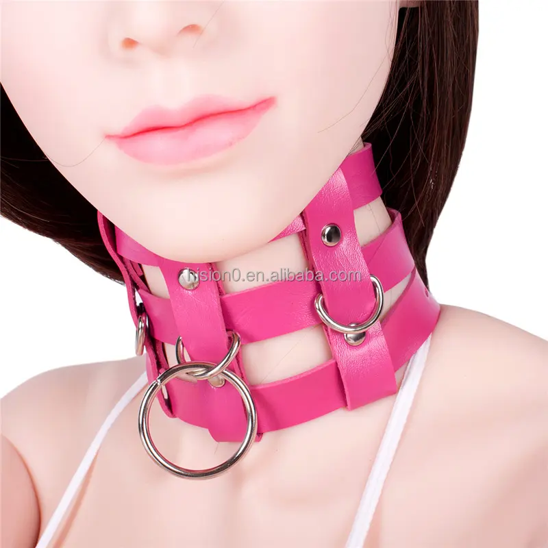 3 colori Sexy Larga Ad Alta Girocollo Decorativo 3-strip Gruppi di Tre Strati di Cuoio Flirtare Bondage Polsino Collo Corsetto Collare