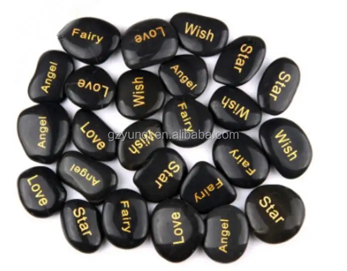 Pedras de rio naturais de letras preta gravada, pedras lisas polidas e coloridas