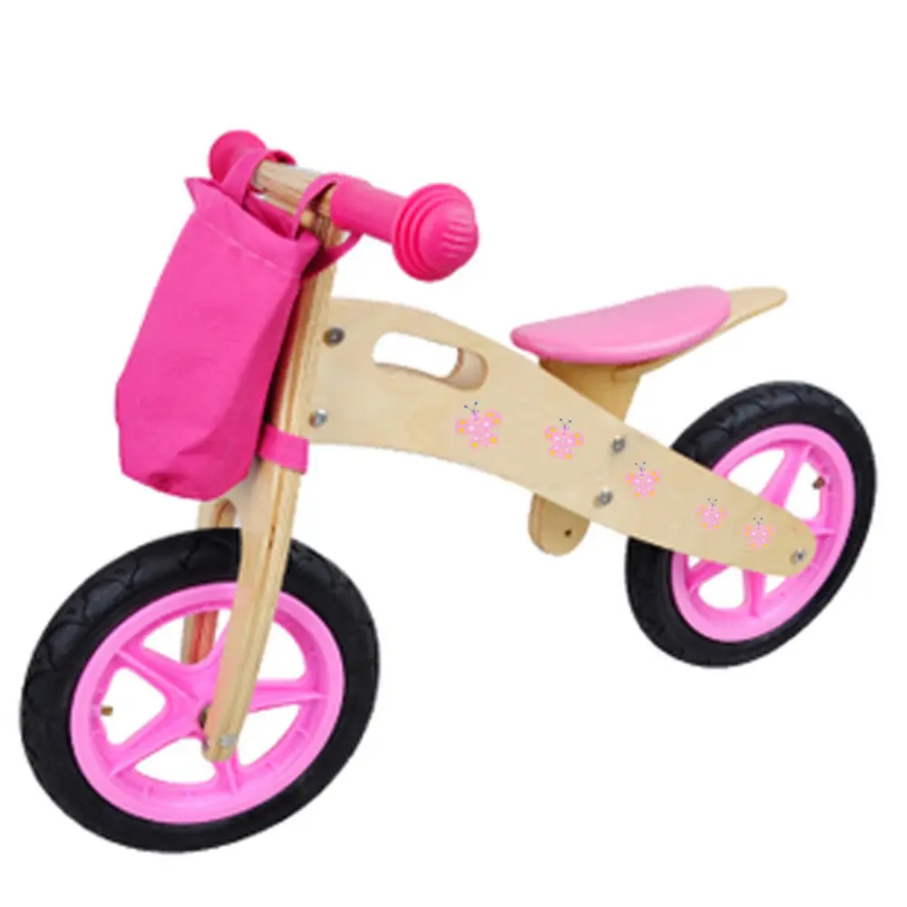 Baby girls wooden balance bike,Walker wooden balance bicycle toy with storage bags