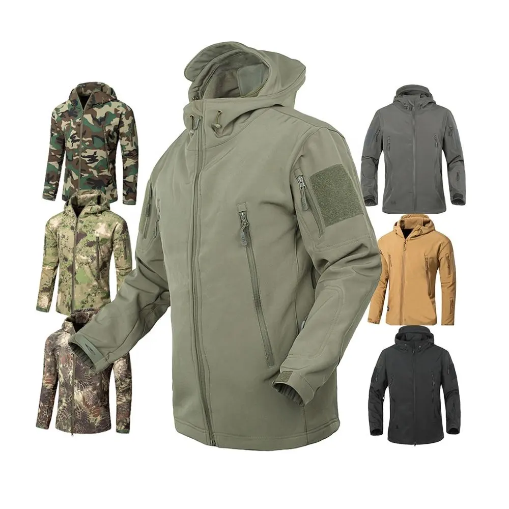 Veste tactique extérieure pour hommes Camouflage imperméable Softshell à capuche randonnée Camping veste manteau Cargos veste