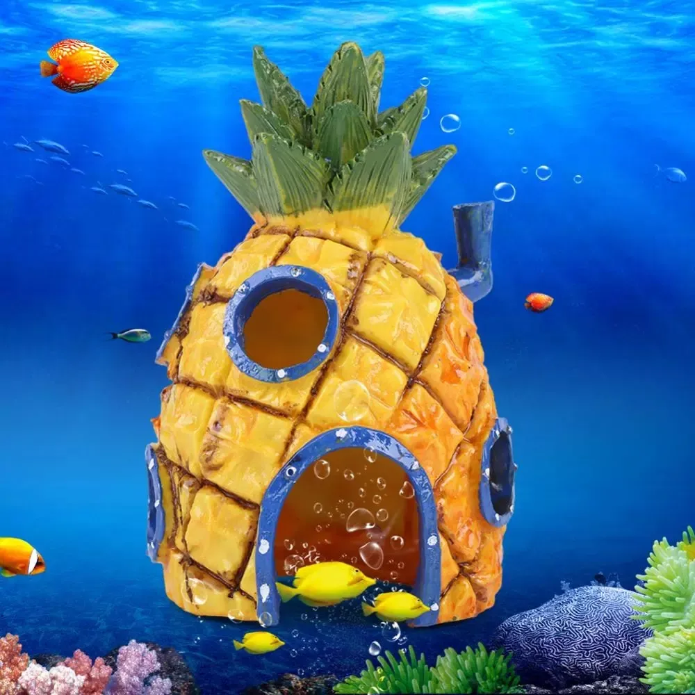 Enfeites de aquário para casa de abacaxi, decoração de tanque de peixes