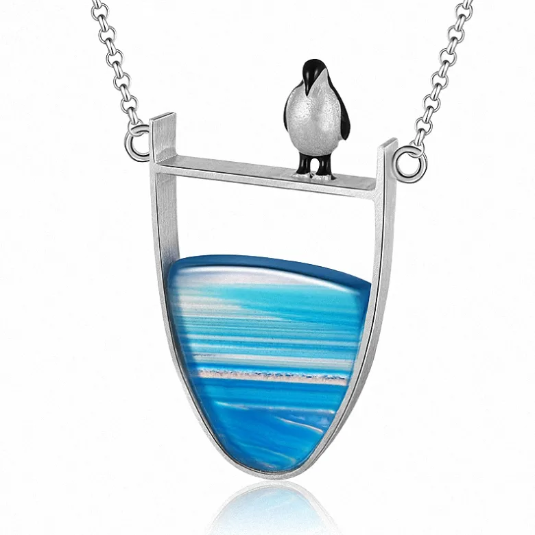 Monili d'argento della pietra preziosa del pendente penguin collana