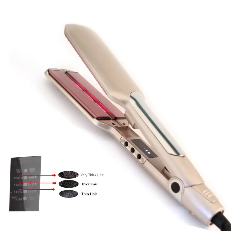 Plancha de pelo caliente de marca privada, herramienta para el cabello al por mayor, plancha plana de vapor lcd, infrarroja ultrasónica para el cuidado del cabello