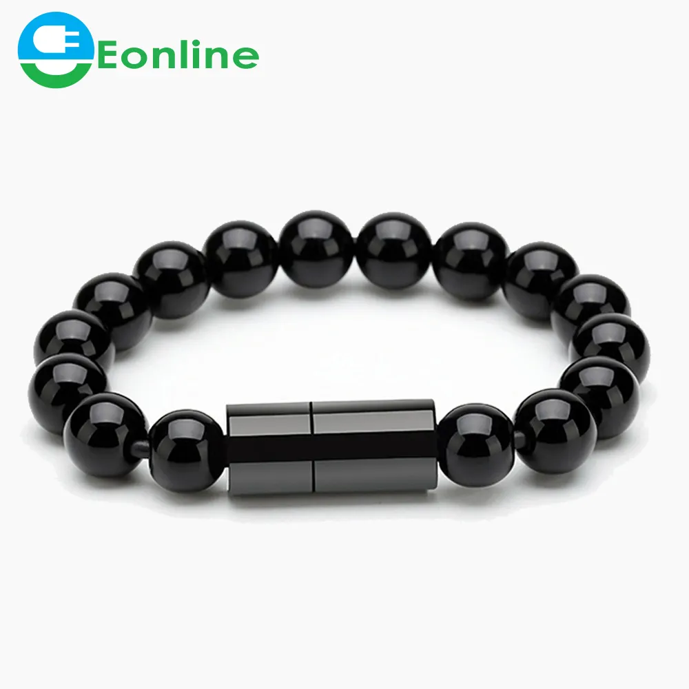 EONLINE OEM 3D 24cm Wearable USB Carregamento Pulseira Beads Cabo de Carregamento Carregador de Telefone USB Portátil para Tipo C Micro USB Android