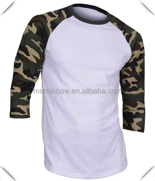 China Hersteller billigste schlichte Design Baumwolle Herren Camo Casual 3/4 Raglan Ärmel Baseball T-Shirt Jersey Shirt Großhandel