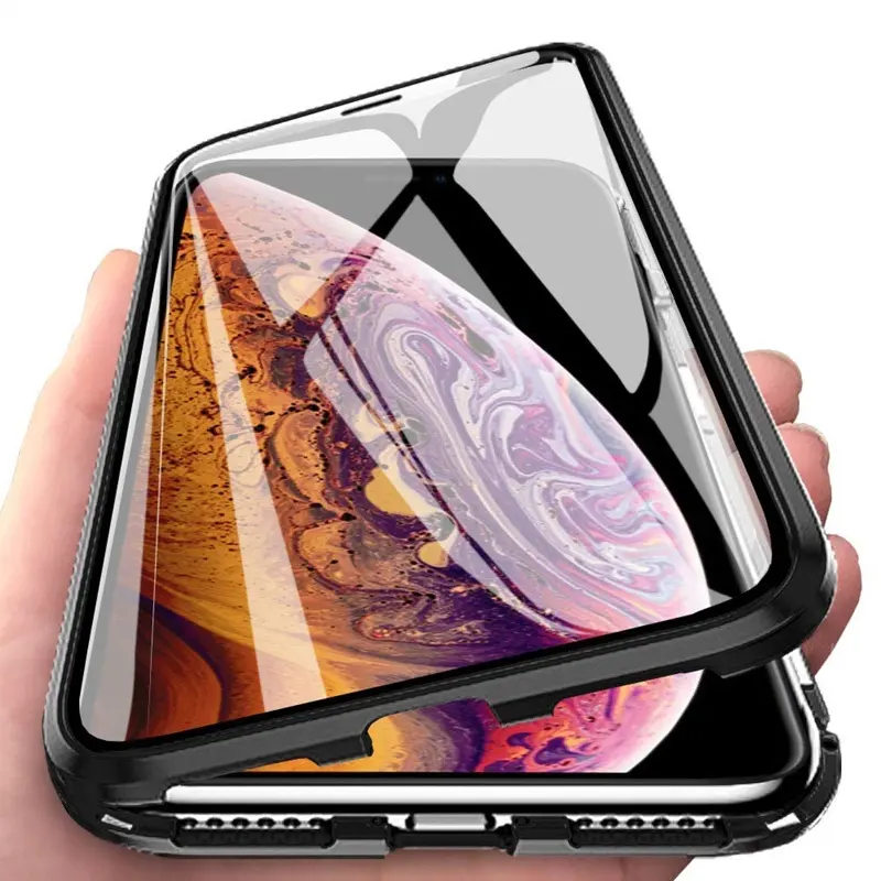 IPhone XS MAX iPhone 10 X XR XS360保護マグネットフリップカバー磁気吸着ケース用の透明な両面強化ガラス