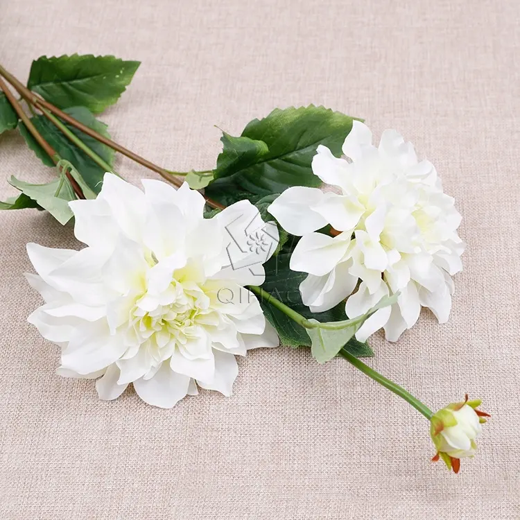 3 cabeças de tecido de haste única seda feita 118cm dália toque real flores para decoração