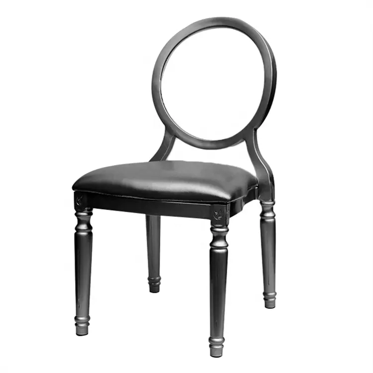 Royal clear back black aluminum banquet louis dining chair for event