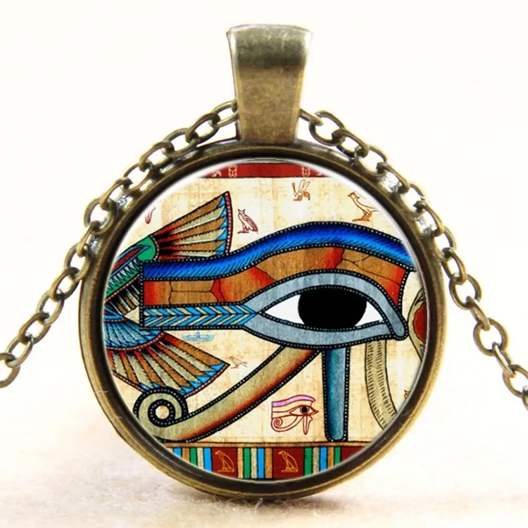 Bijoux égyptien rétro pour femmes, collier pendentif l'œil d'horus, bijoux en alliage de verre rond