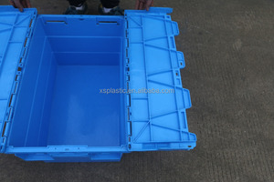 Caja de almacenamiento de plástico apilable y anidada con tapa abatible, caja móvil de plástico - Product Image 4