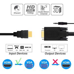 1,8 m 6 pies Full HD 1080P para HDMI a VGA adaptador chapado en oro con Audio PVC chaqueta convertidor Cable para Monitor reproductor ordenador