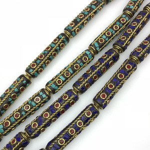 New Designs Nepal Copper <span class=keywords><strong>Beads</strong></span> 9*40ミリメートルTibetan Inlay Coral Metal <span class=keywords><strong>Beads</strong></span> For Jewelry Making